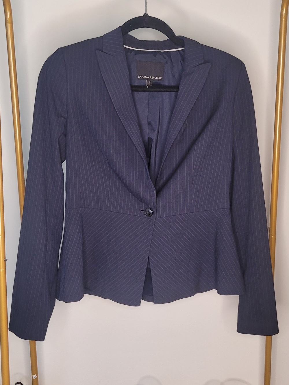 Banana Republic Navy Pinstripe Peplum Blazer